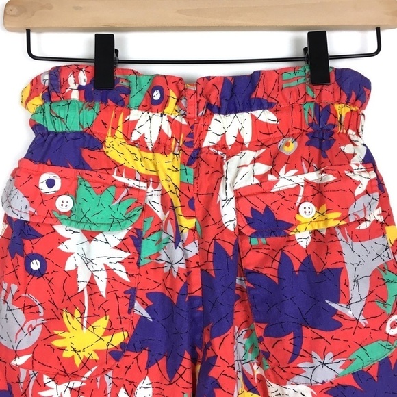 VINTAGE Shorts Ultra High Paper Bag Waist Animals Safari Jungle Tropical Medium - Picture 6 of 9